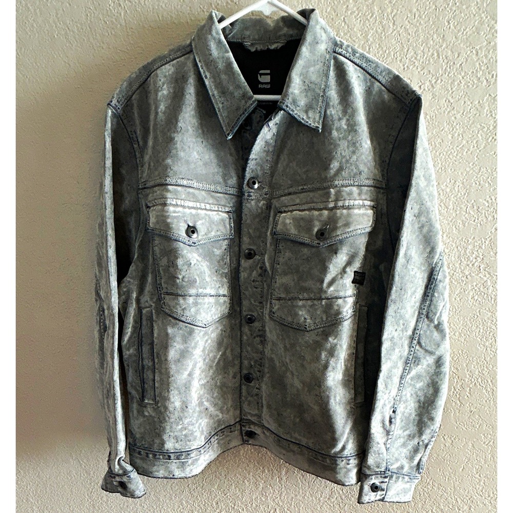 G-Star RAW Men's Gray Dakota Jacket Button Front Collared Pockets Size XL